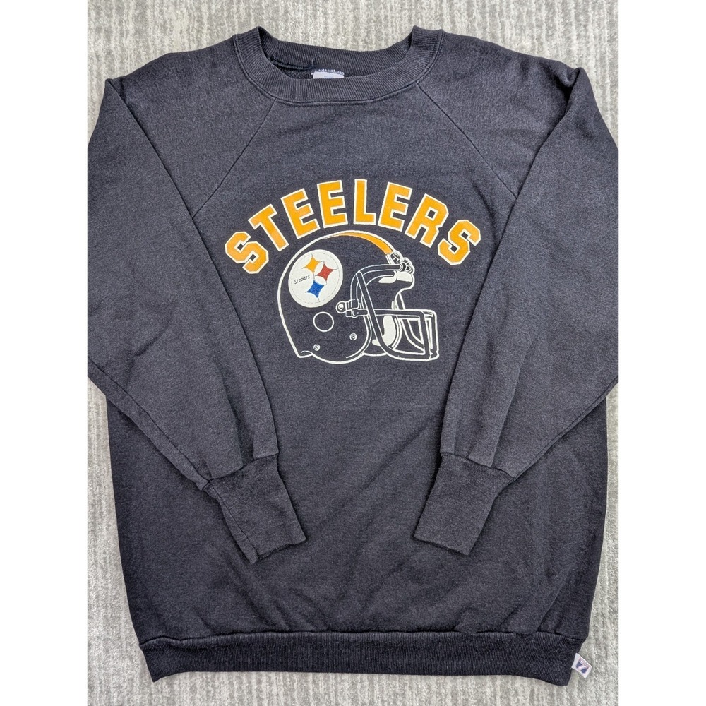 Vintage Pittsburgh Steelers Sweatshirt Mens Medium NFL Black Logo 7 Crewneck 90s